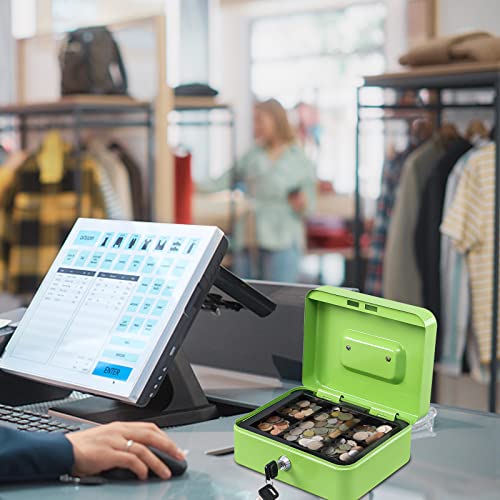 Image of KYODOLED Medium Cash Box with Money Tray,Small Safe Lock Box with Key,Cash Drawer,7.87 inchx 6.30 inchx 3.54 inch Limegreen Medium