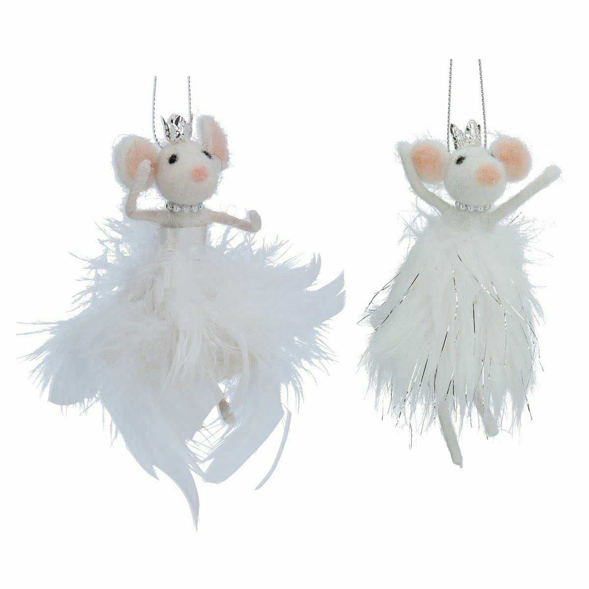 Set of 2 Gisela Graham Wool / Feather White Mice