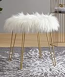 Ornavo Home Modern Contemporary Faux Fur Round Ottoman Foot Rest Stool/Seat with Gold Metal Legs - 17