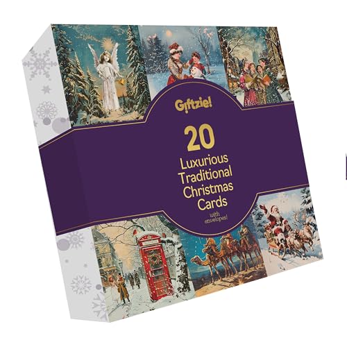 Luxury Christmas Cards Multipack - Seasonal Festive Scenes - 20 Pack of Christmas Cards and Envelopes for Women Men, 145mm Happy Xmas Greeting Card Box