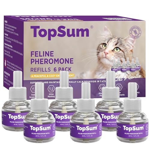 TopSum Cat Calming Diffuser Refills: Pheromone Refill for Cats, Long-Lasting 6-Month Supply, Compatible with Most Diffusers, 6 Pack (Purple)