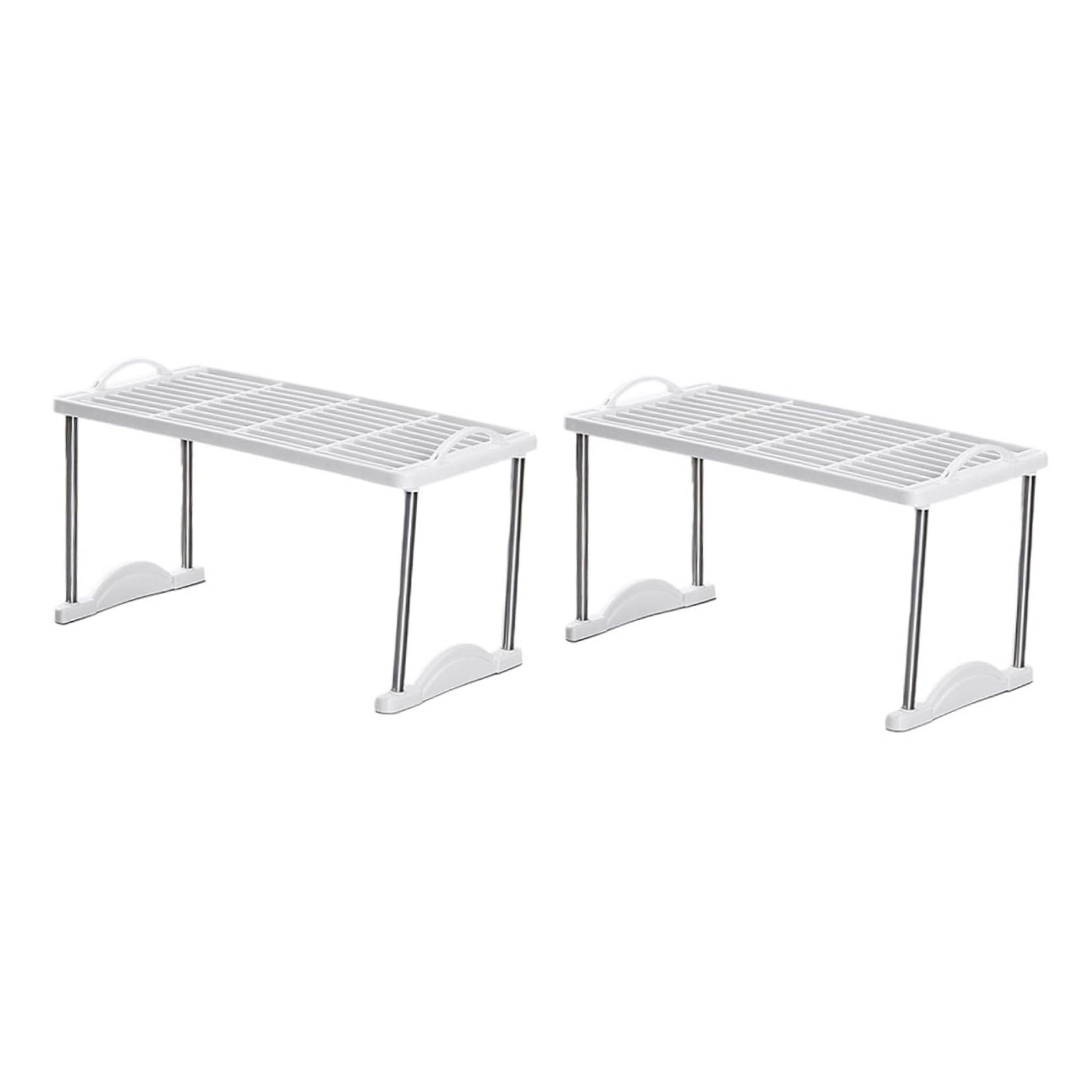 Housoutil Scaffale Portaoggetti in Metallo 2 Pezzi Supporto di Stoccaggio Multiuso Bianco 42X22X22 CM per Cucina e Bagno Mensola da Pavimento Resistente per Condimenti e Utensili