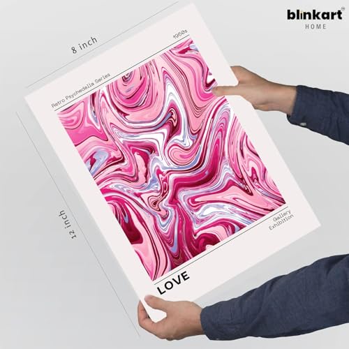 Image of BLINKART Pink Swirl Aesthetic Modern Art Walls With Frame | Natural Wood Texture | Living Room Bedroom Office Wall Decoration | Poster Home Decor Frames Wall Bedroom | 12x8 Inches (D78)