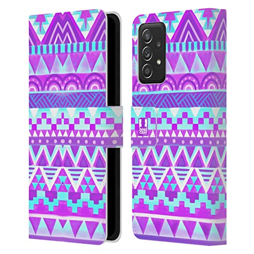 Étui Portefeuille en Cuir Violet Bleu Ciel Aquarelle Tribale pour Galaxy A52 / A52s 5G