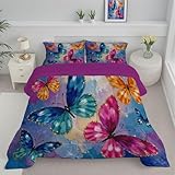 Nórdico Invierno 140x200cm para Cama 90, Acuarela Mariposa Suave Ligero Edredón Vibrante Pintura Al Óleo Mariposa Relleno Caliente y Cómodo, Transpirable, Lavable a Máquina,con 1 Fundas Almohada