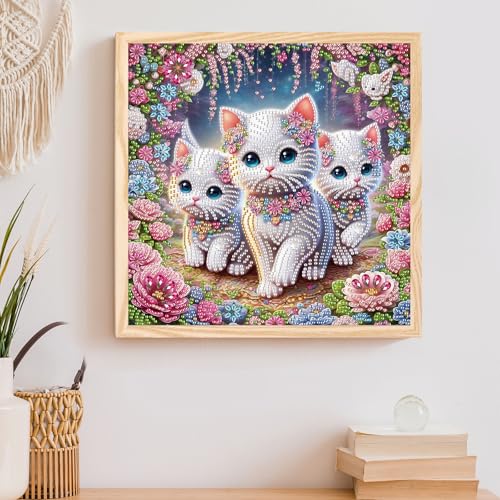 Image of AiYuanzsh DIY Diamond Art Painting Kits for Adults, 5D Special Shape Crystal Rhinestone Diamond Art Kits for Beginners, for Home Wall Decoration Gift 12x12 inch, Cute Cats