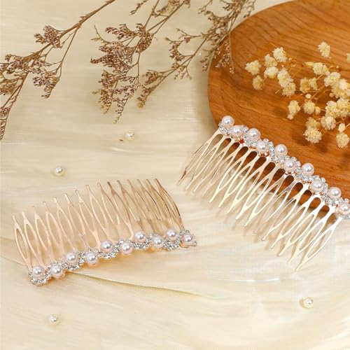 Image of PALAY 2Pcs Hair Clips for Women Pearl Rhinestone Rose Gold Metal Hair Comb Clips Pins, Stylish Decorative Hair Accessories for Bun, Ponytail, Bridesmaid Wedding, Party & Daily Hairstyles