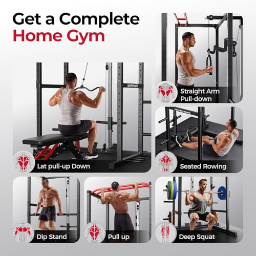 Image of SPORTSROYALS Power Rack, Multi-Functional Power Cage, Squat Rack with Pulley System & LAT Pull Down, Workout Cage with J Hooks for Home Gym