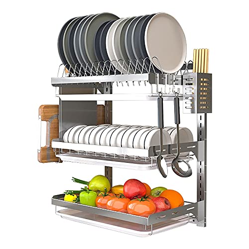 Baodiale Abtropfgestell für Geschirr, Abtropfgestell für Geschirr, Wandmontage, Edelstahl, Abtropfgestell für Geschirr mit 3 Ebenen, Lagerregal für Küchentheke, Stark belastbar