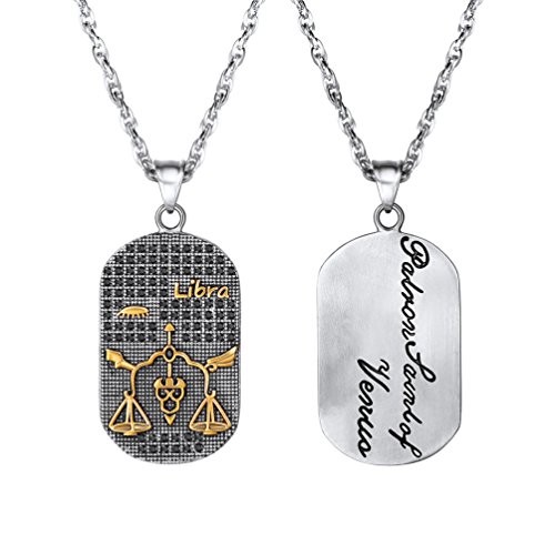 PROSTEEL Anhänger Halskette, Sternbilder Sternzeichen Waage Dog Tag Erkennungsmarke Anhänger mit Kette, Edelstahl Horoskop Astrologie Halsschmuck Cover