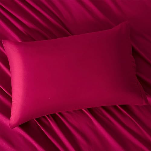 Miniatura 8 de Paquete de 2 fundas de almohada de microfibra Queen con cremallera, suaves, cómodas, no se encogen, color rojo vino, juego de 2 fundas de almohada