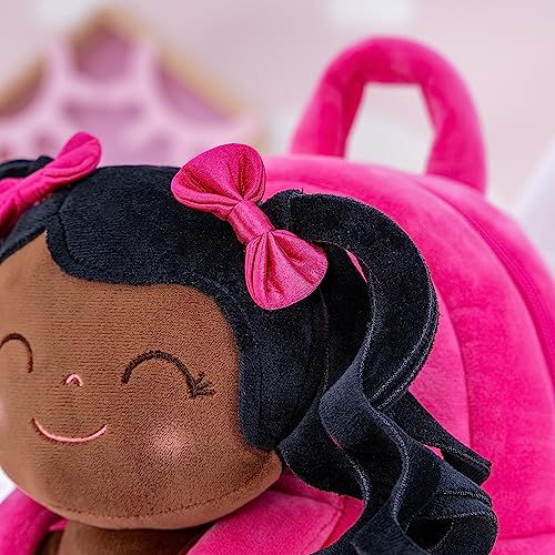 Image of Gloveleya Toddler Backpack Baby Ballerina Girl Gifts Plush Curly Hair Ballet Backpack - Rose Red 9''