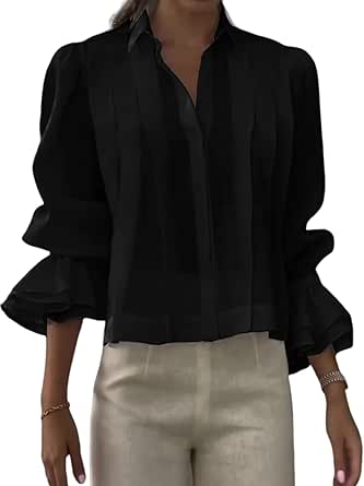 Amazon.com: Yoomile Womens Solid Pleated Button Down Blouses Tops