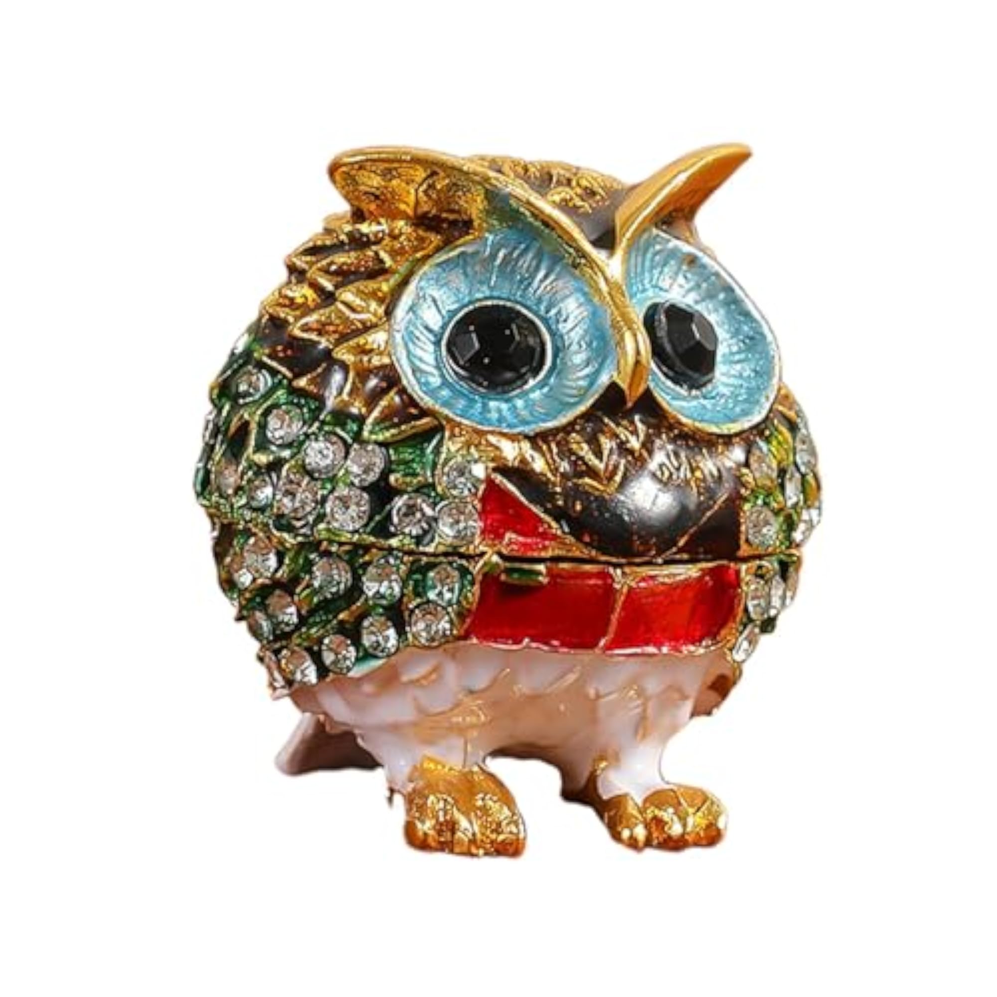 Gold Green Owl Trinket Box for Jewelry Storage