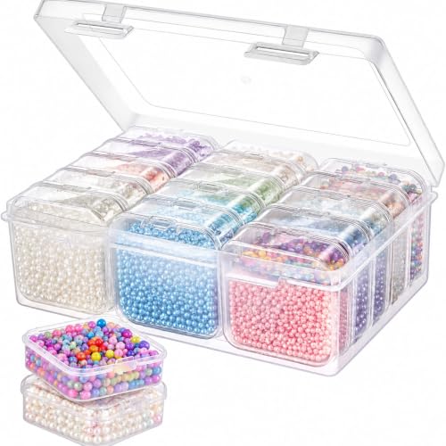 Image of Bead Organizer Box, 15 Pcs Small Plastic Boxes Rhinestone Organizer Bead Containers Nail Organizers and Storage Dimond Storage Box with Hinged Lid and Stackable(2.17'*2.17'*0.79')