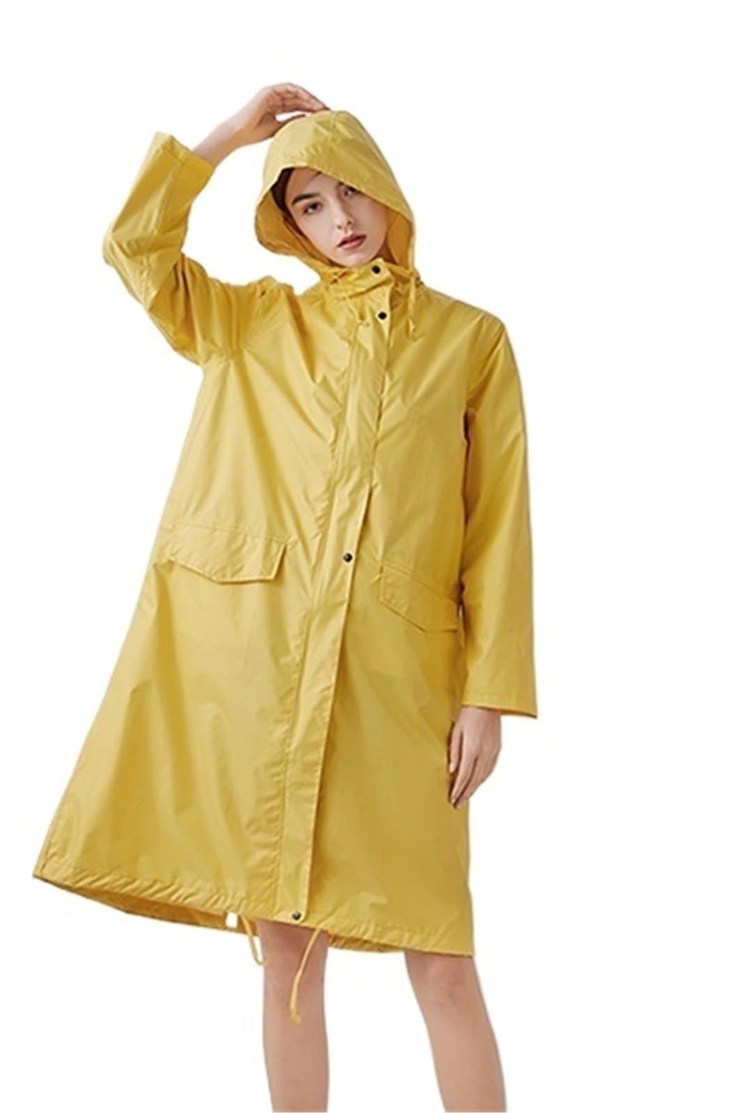 Poncho Impermeabile Poncho antipioggia impermeabile giallo elegante da donna con cappuccio e tasche