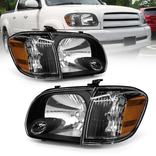 AXLAHA Headlight Assembly Compatible with 2005-2006 Toyota Tundra / 2005-2007 Sequoia Headlamp Black Housing Driver and Passenger Side