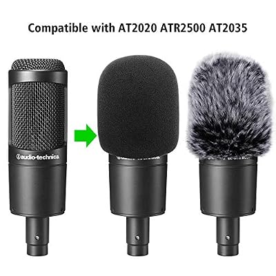 Windscreen Pop Filter Compatible with AT2020,Mic Foam Cover+Furry Windscreen Muff Wind Compatible with Audio Technica at2020 at2035 at2500 at2050 at4040,Chromlives Furry & Foam Microphone Cover 2Pack