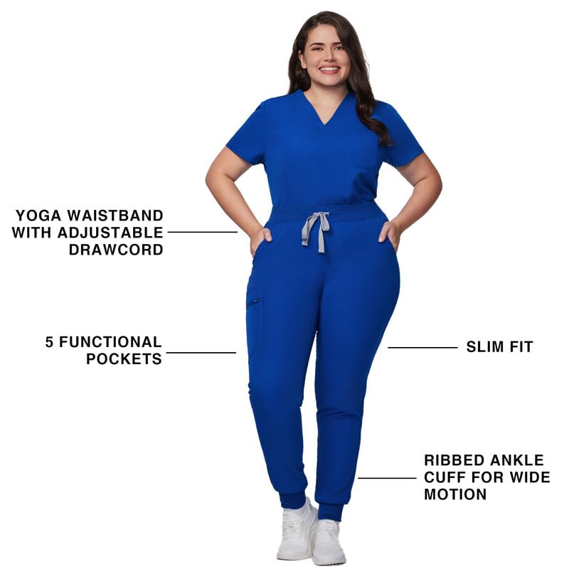 Image of Kitmaz Scrub Pants for Women - Mid Rise 4-Way Stretch Anti-Wrinkle Slim Fit Jogger Pants, Drawstring & 5 Pockets