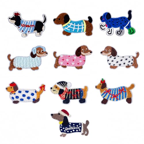 ARYIMYDP 10 Pièces Chien Broderie Patch Thermocollant,Chiot Broderie Autocollant Patchs a Repasser Chien Stickers Ecusson à Coudre pour Vêtements,Sacs à Dos,Jeans,Chapeaux,Réparation et Décoration