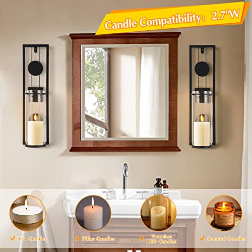 Candle Sconces Wall Decor Set Of 2 Black Candle Holders Glass & Metal Candle Wall Sconces Hanging Candle Holders, Fireplace Mantel Decorations For Living Room Dining Room Kitchen Bathroom Bedroom Wall #TOP5