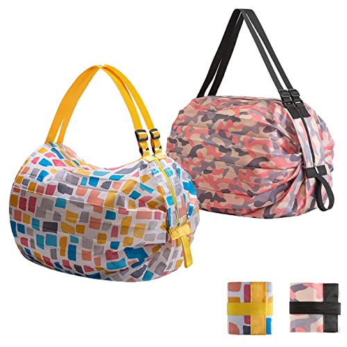 2 Pcs Pieces Of Foldable Reusable Grocery Bags, Portable Large Capacity Shopping Bags,Daily Commuting,Picnic Camping Storage Bag #TOP4