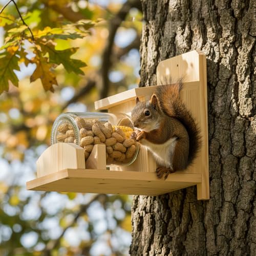 Mangeoire écureuil bois anti-pluie pour sauver les petits animaux du froid en hiver