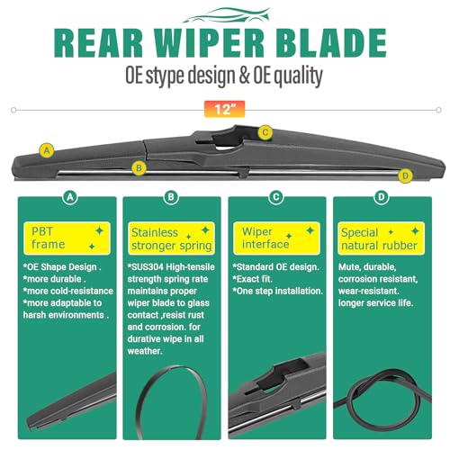 Image of 24 inch 18 inch 12 inch Windshield Wiper Blades Replacement for GMC Terrain Chevy Chevrolet Equinox 2022 2023 2024 2025 Premium All Weather Front Rear Wipers Set - OEM Quality (Pack of 3)