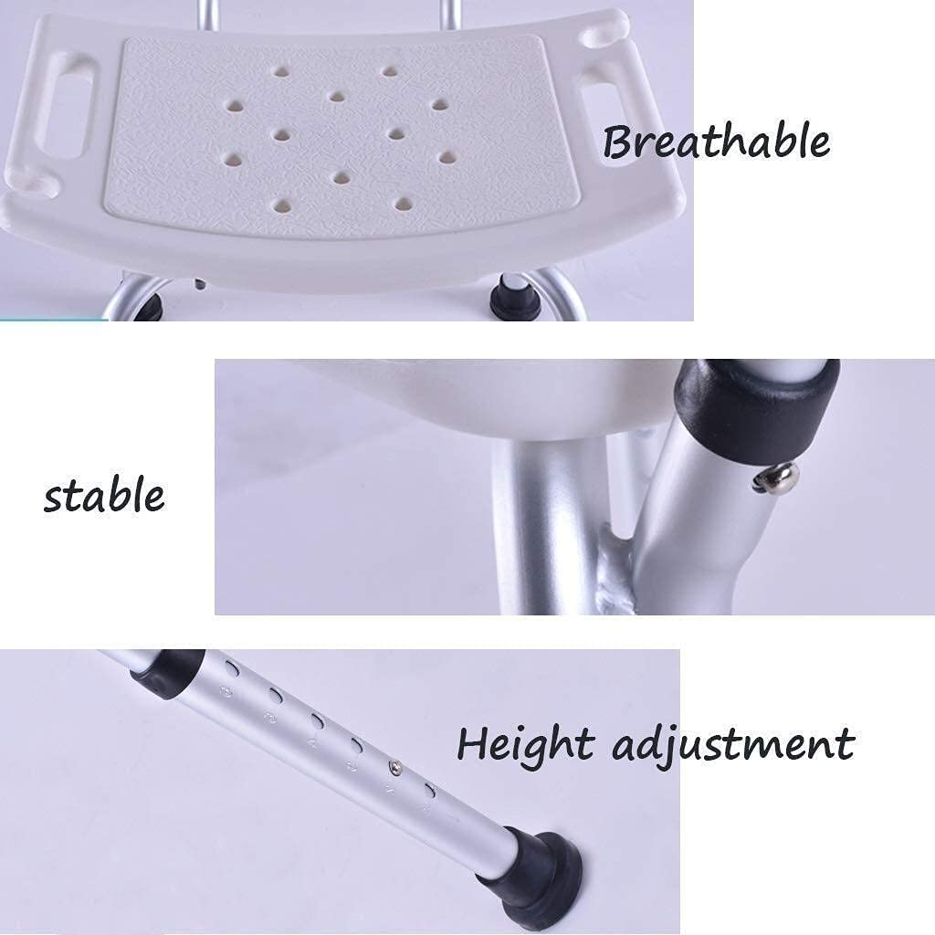 Taburete de Ducha Silla de baño Asiento de baño con apoyabrazos Altura Ajustable con Respaldo Portátil Aluminio Ligero Antideslizante Discapacitados para Personas Mayores Taburete