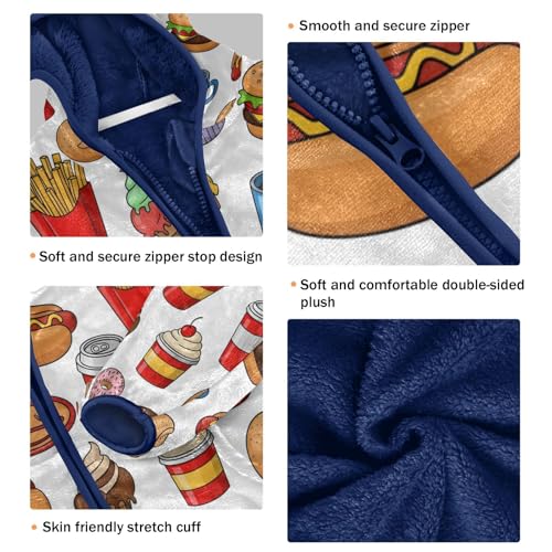 Fast Food Items Pattern Design Toddler Fleece Jacket Girl Boys Hooded Fleece Jacket Coat Warm Outwear Zip-up 3-10T3