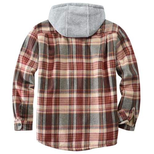 Image of Men's Cotton Plaid Shirt Jacket Fleece Flannel Sherpa Button Down
