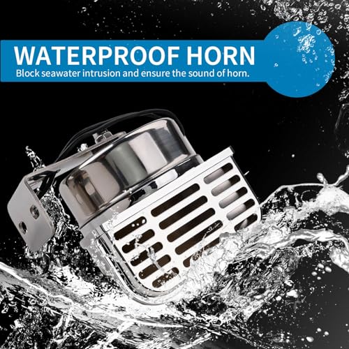 Image of FARBIN Boat Horn Kit 12V Double Stainless Steel Marine Horn with Bracket | With relay wiring harness and button, waterproof, for Sailboats Yachts Car Motorcycle Trucks etc.