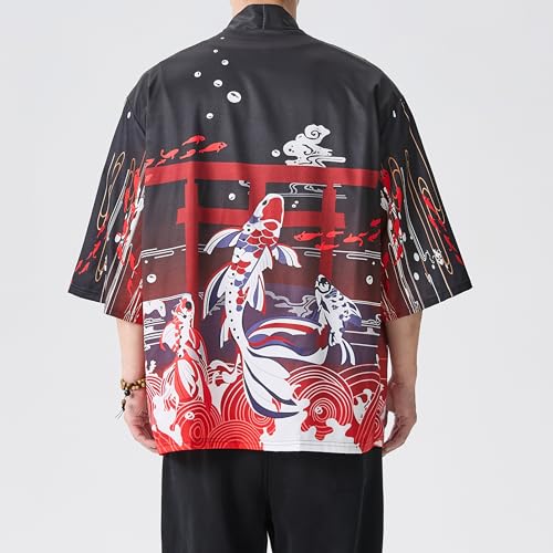 Image of PRIJOUHE Men's Lightweight Kimono Jacket Seven Sleeve Open Front Cardigan Coat Japanese Style Bathrobe
