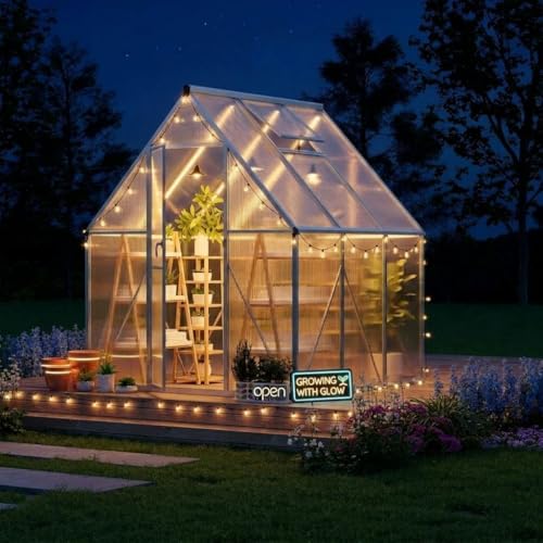 GAOMON 6 x 4 ft Outdoor Polycarbonate Greenhouse Kit, Heavy Duty Greenhouse with Reinforced Aluminum Frame, Adjustable Roof Vent, Lockable Door & Quick-Connect Assembly for All Seasons