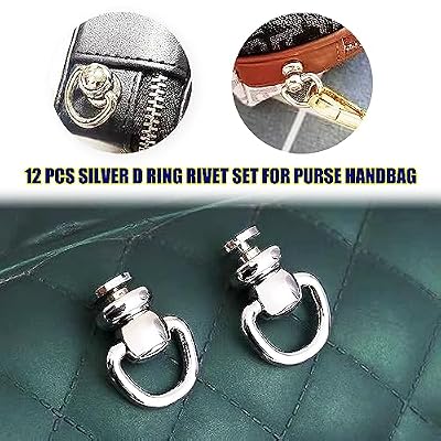 D Ring for Purse Leather Stud Rivets, 12 pcs Metal Ball D Ring Studs Screw Rivets for Leather Crossbody Purse Wallet Conversion Kit Accessories Handbag Purse Strap Hardware for Purse Making-Silver