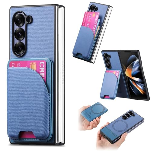 Étui Samsung Galaxy Z Fold 4 bleu anti-chute avec portefeuille cuir détachable