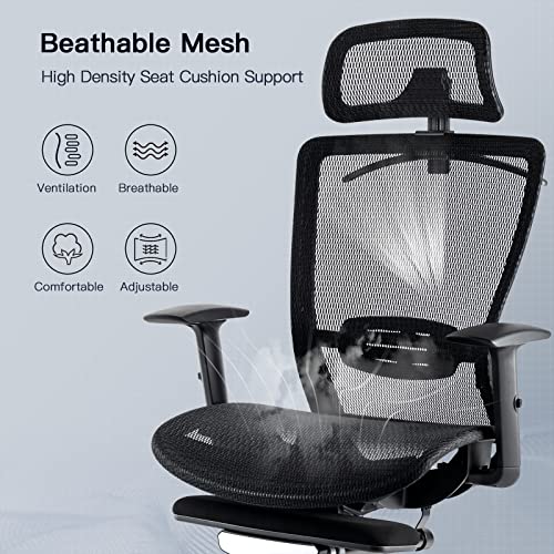 Comhoma Ergonomic Office Chair With Footrest And Headrest Executive High-Back Breathable Mesh Desk Chair With Adjustable Armrests And Lumbar Support, Swivel (Black) #TOP7