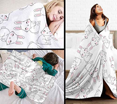 Image of Bunny Blanket for Girls Boys 40 inchx50 inch - Hand Drawn Rabbit Flannel Fleece Throw Blanket for Classroom Nap Couch Bed Sofa Car, Cute Fuzzy Blanket for Kids Toddlers Adults