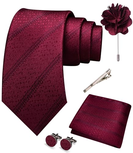 Image of JEMYGINS Mens Tie and Pocket Square,Lapel Pin,Cufflinks,Tie Clip Sets with Gift Box 5PCS