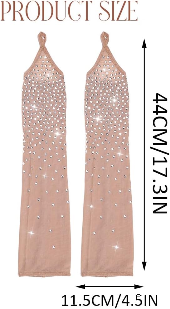 CASDRE Rhinestone Fingerless Gloves Long Evening Party Arm Sleeves Sparkly Halloween Cosplay Accessories for Women and Girls