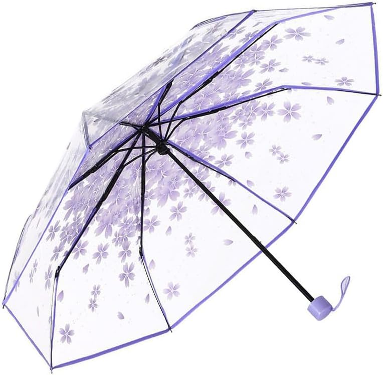 Leadigol Cherry Blossoms Umbrella Cute Transparent Umbrella Korean Folding Umbrella Thickened Sunny Umbrella Clear Flower Umbrella Girl Gift