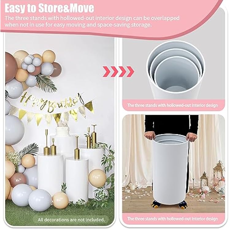 Cylinder Pedestal Stands,White Round Display Stands Pillars,3 Pieces Party Cylinder Table Display Column Decoration,Acrylic Display Pedestal