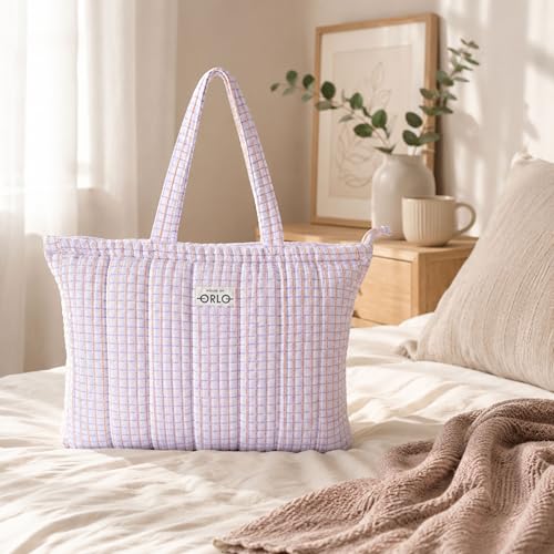 Image of Premium Cotton Waffle Quilted Tote Bag, Large Spacious Handbag for College, Office, Work, Travel, Shopping & Daily Use