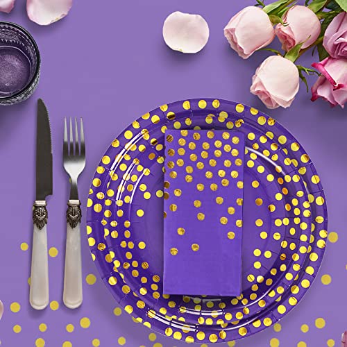 Cenlbj Purple And Gold Party Supplies,Disposable Paper Plates,Purple Golden Dot Paper Plates,Napkins,Metallic Gold Balloons For Mardi Gras,Birthday,Graduation Decor,Cocktail Party Serve 25 #TOP4