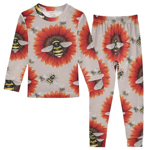 Pajama Sets Long Sleeve Bee and Flower Pattern Soft Comfy Sleepwear 2 Piece PJS 3-8T