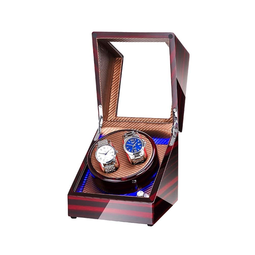 QUSYZD Watch Double Watch Winder Box for Automatic Watches, with Blue LED Light, Wood Shell Piano Paint Exterior, Extremely Silent Motor,E