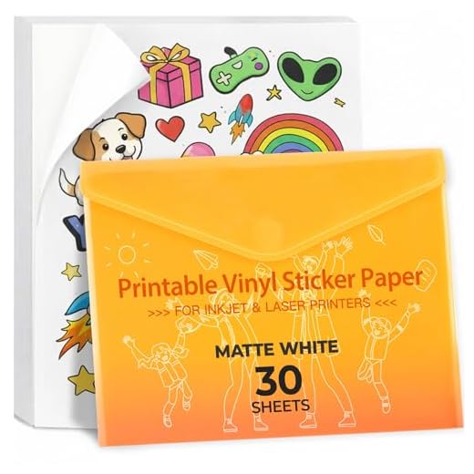 JANDJPACKAGING Printable Vinyl for Inkjet Printer - 30 Pack Printable Vinyl Sticker Paper Matte White - Standard Size 8.5"x11"