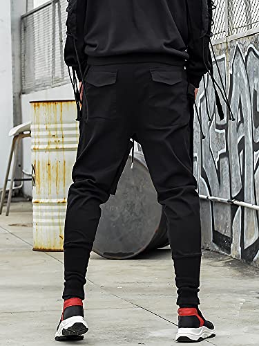 Mokewen Men's Layered Lace Up Cover Jogger Urban Cargo Pants With Big Multi Pockets Black W32-33 #TOP5