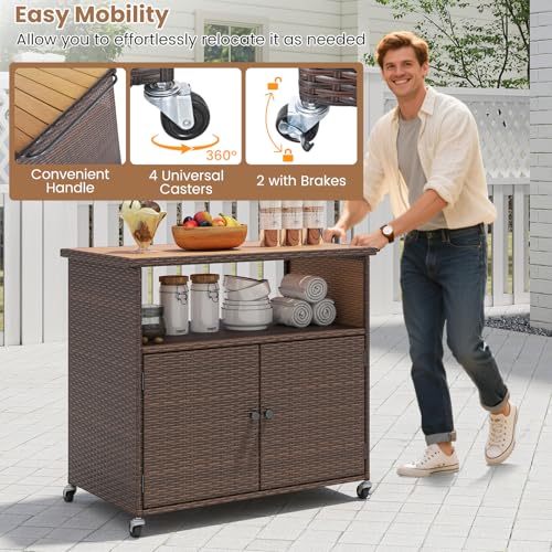 Image of Tangkula Rattan Outdoor Storage Cabinet with 4 Wheels (Mix Gray)