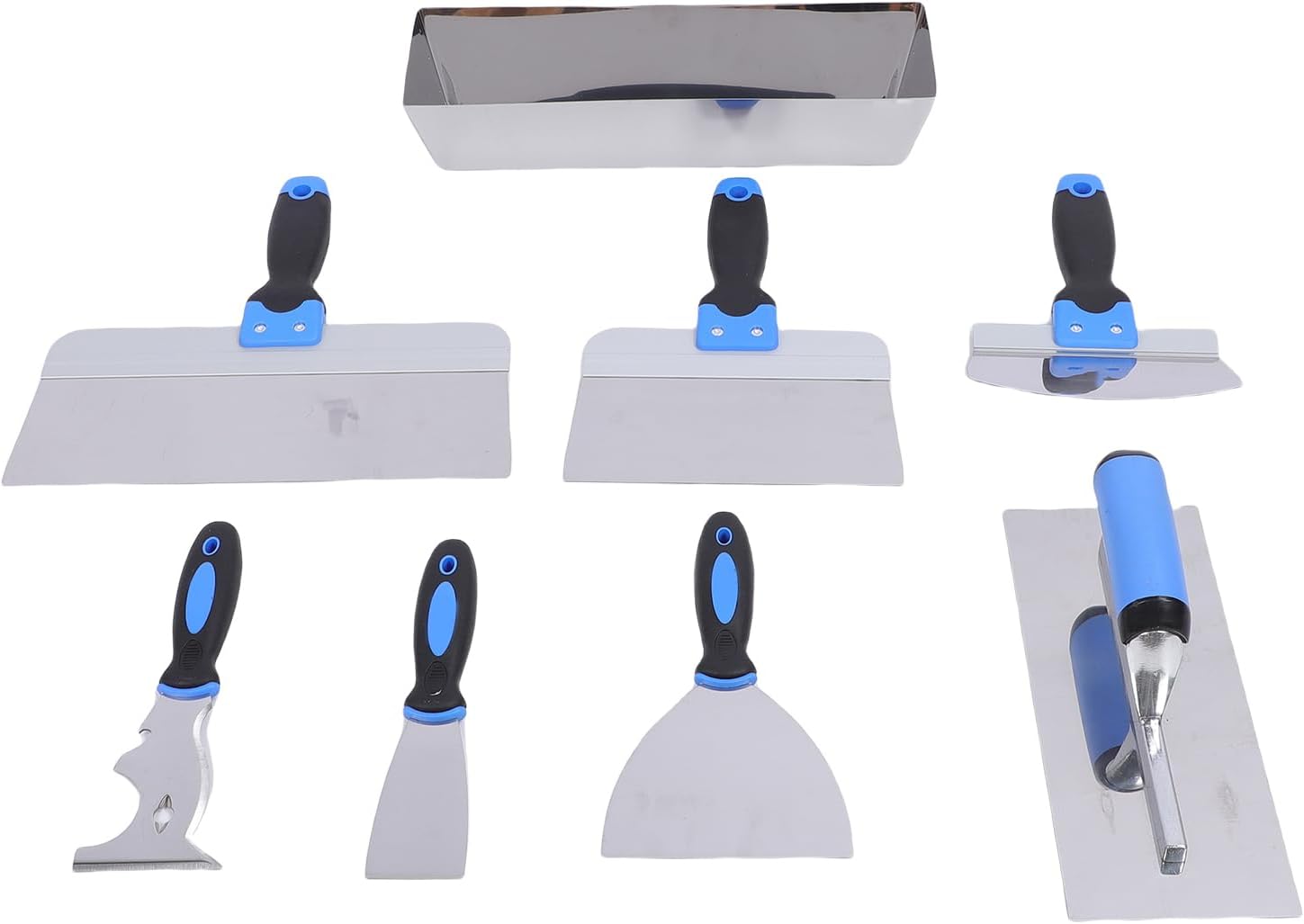 Diydeg Drywall Knife Set, 8Pcs Stainless Steel Putty Knife Set with Taping Knives, Painter Scraper & 14" Mud Pan, Drywall Hand Tool Kit for Joint Taping, Finishing & Patching